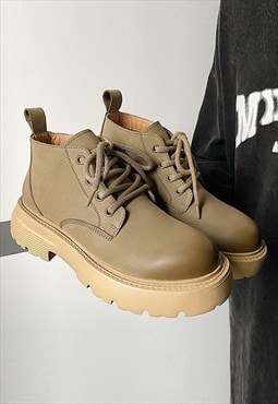 Preppy boots tractor sole shoes hipster trainers khaki green