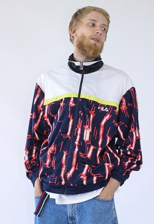 VINTAGE MENS FILA TRACK TOP TEAM PRINTED LOGO JACKET