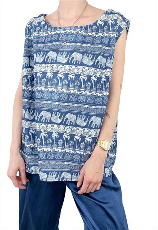 VINTAGE 70S 80S HIPPIE CUTE SUMMER TROPICAL PAISLEY TOP TEE