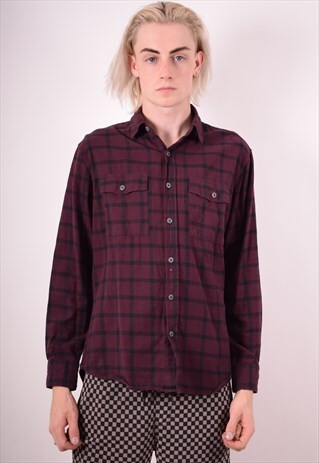 NIKE MENS VINTAGE SHIRT MEDIUM MAROON CHECK 90S
