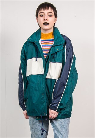 VINTAGE 90'S GREEN OVERSIZED WINDBREAKER COAT JACKET