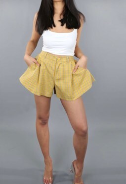 Check Flared Shorts In Yellow