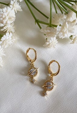 Orion Clear Planet and Star Huggie Hoop Earrings