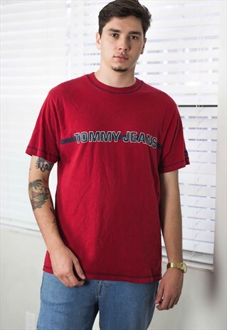 VINTAGE TOMMY JEANS HILFIGER T-SHIRT LOGO 90S L 7.7
