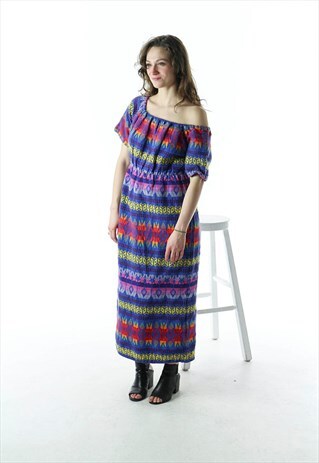 EMBROIDERED BLUE DRESS / OFF THE SHOULDERS DRESS