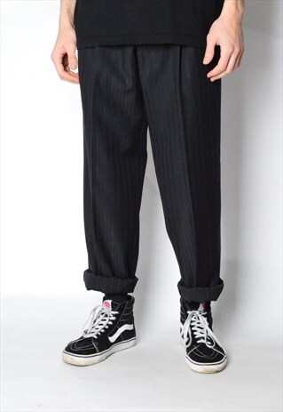 VINTAGE 80S BLACK STRIPED WOOL BLEND PANTS