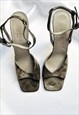 GUCCI HEELS SANDALS 38 / 5 SNAKESKIN GREY METALLIC LEATHER