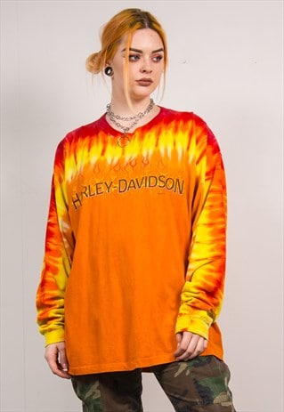 HARLEY-DAVIDSON LONG SLEEVE ORANGE TIE DYE T-SHIRT