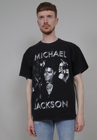 VINTAGE OVERSIZED BLACK MICHAEL JACKSON BAND TRIBUTE T-SHIRT
