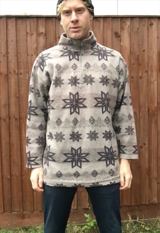 VINTAGE SNOWFLAKE FLEECE WINTER JUMPER COAT OVERSIZED L