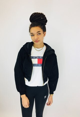 VINTAGE BLACK SUEDE CROPPED JACKET