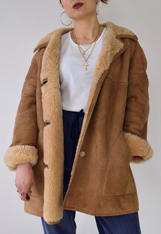 VINTAGE 70S LUXURY SHEARLING SHEEPSKIN SHERPA COAT JACKET
