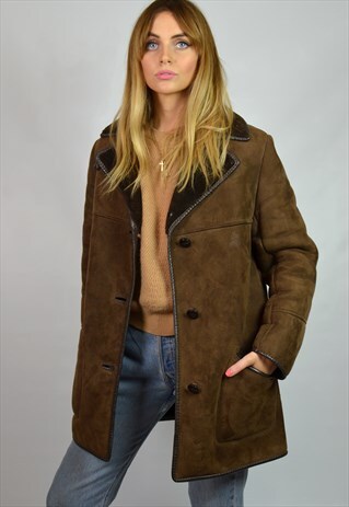 VINTAGE 70S DARK BROWN SHEEPSKIN SHEARLING COAT