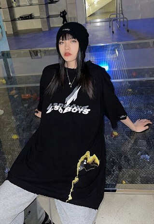 BOYS SLOGAN TEE GRAFFITI PAINT SUBCULTURE T-SHIRT BLACK