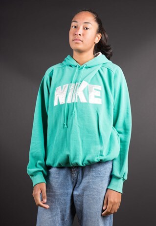 80'S TURQUOISE BIG LOGO SPELL OUT HOODED NIKE SWEATSHIRT