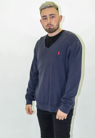 VINTAGE RALPH LAUREN SWEATER JUMPER IN BLUE LARGE