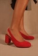 EDITH EXTRA WIDE FIT BLOCK HEEL MARY JANE PUMPS IN RED SUEDE