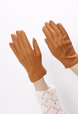 Faux leather gloves, 90s vintage women brown gloves
