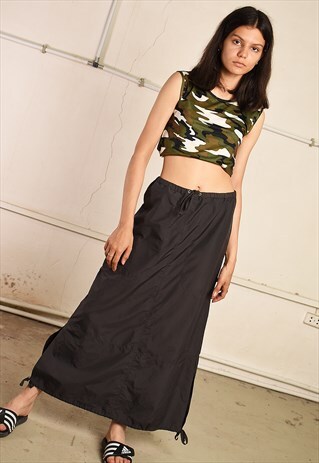 90'S RETRO SHELL HIGHWAISTED FESTIVAL CARGO MAXI SKIRT