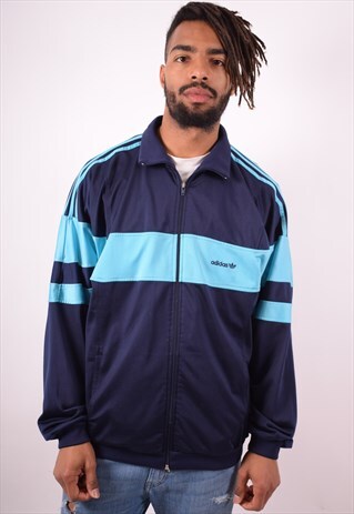 ADIDAS MENS VINTAGE TRACKSUIT TOP JACKET MEDIUM BLUE 90S
