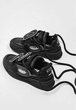 Chunky sole sneakers retro sport shoes skater trainers black