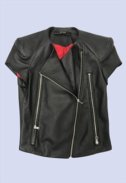 Zara Black Faux Leather Shoulder Pad Cropped Biker Jacket