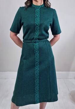 Vintage 70s Green Knit Dress w/ Belt
