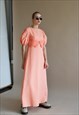VINTAGE PUFFY SLEEVE LACE DETAIL OCCASION MAXI DRESS PEACH S