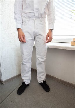 Vintage 80's White Cotton Straight Jeans