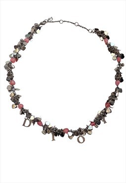 Christian Dior Necklace Choker Silver Crystal Logo Monogram 