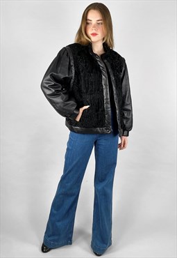 80's Ladies Vintage Black Leather Padded Coat Jacket