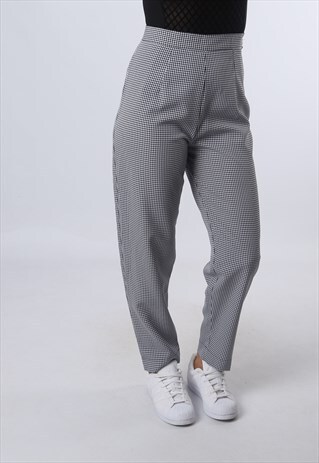 HIGH WAISTED TROUSERS CHECKED TAPERED UK 10 (EJ6M)
