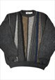 Vintage Knitted Jumper Retro Pattern Grey Medium