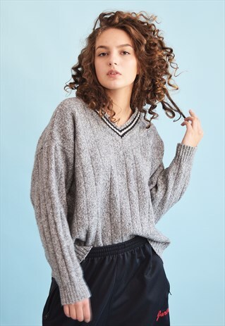 90'S RETRO JAZZY HERITAGE MONOCHROME OVERSIZED KNIT JUMPER