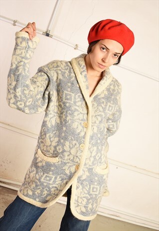 80'S RETRO WARM CHUNKY WOOL KNIT PARIS CHIC CARDIGAN JACKET