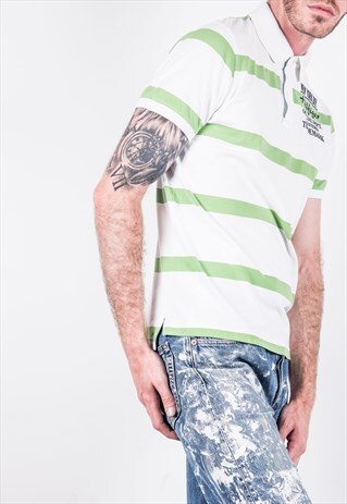 TOMMY HILFIGER VINTAGE 1990S WHITE AND GREEN POLO SHIRT