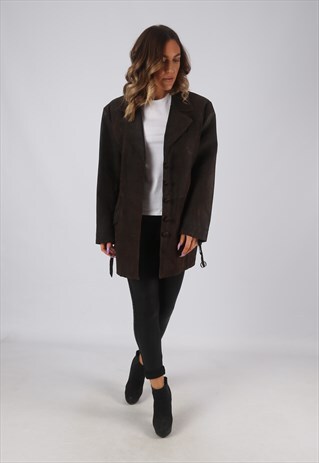 SUEDE LEATHER FITTED JACKET SHORT MID VINTAGE UK 18 (DW4P)