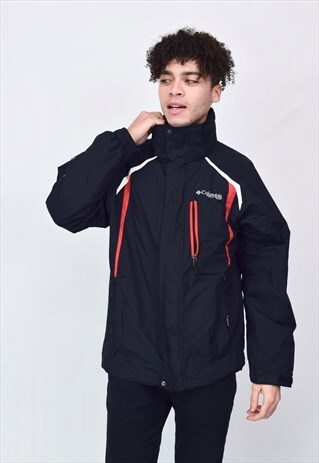 VINTAGE 90'S COLUMBIA BLACK RED & WHITE COAT WITH POCKETS