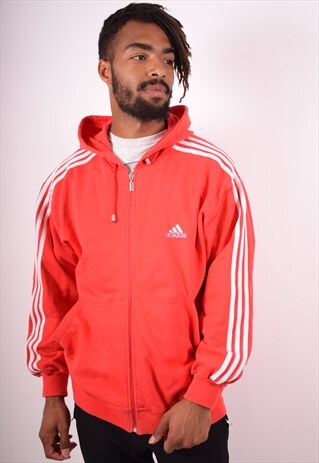 ADIDAS MENS VINTAGE HOODIE JACKET SMALL RED 90S