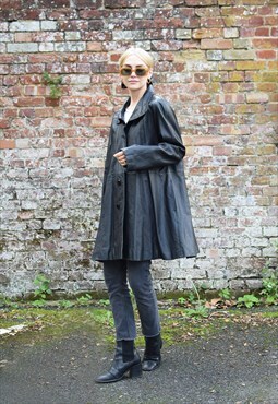 Vintage 1990's Leather Trench Duster Coat Classic Black