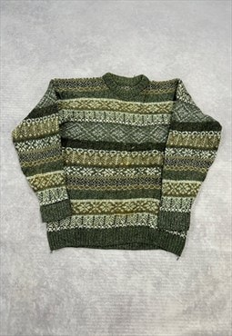 Vintage Knitted Jumper Abstract Patterned Grandad Sweater 
