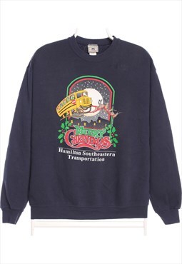 Vintage 90's Lee Sweatshirt Christmas Bus Navy Blue Men's Me