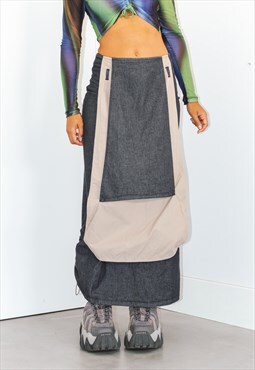 Techwear 90s Cargo Maxi Skirt in denim