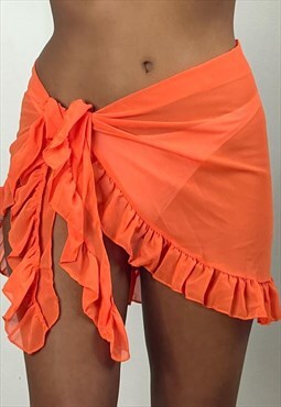 Orange mesh Bikini Cover