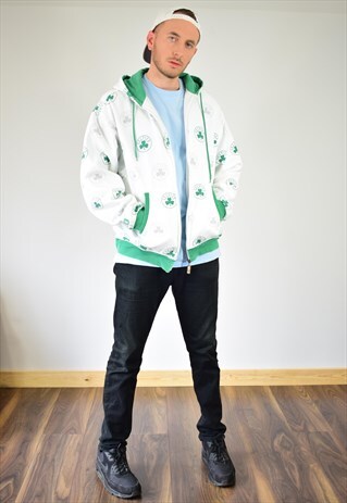 VINTAGE NBA CELTICS WHITE PRINT HOODED JACKET