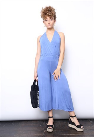 BLUE HALTER NECK JUMPSUIT