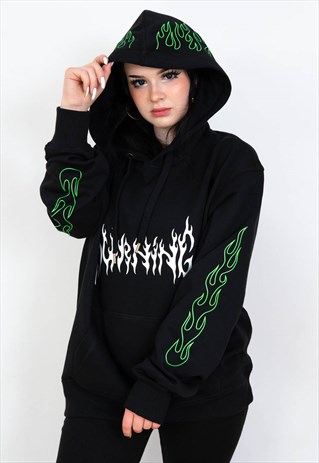 Burning Neon Green Flames Hoodie Aesthetic Sweatshirt Y2K | BLVCK ...