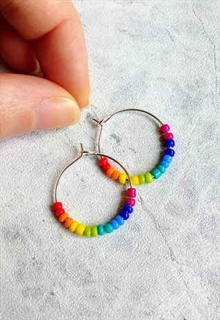 MINI HANDMADE RAINBOW HOOP EARRINGS
