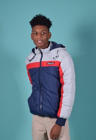 VINTAGE ELLESSE GREY, RED AND NAVY PUFFA STYLE JACKET