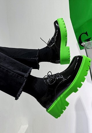 Tractor platform smart shoes fancy green heel brogue boots